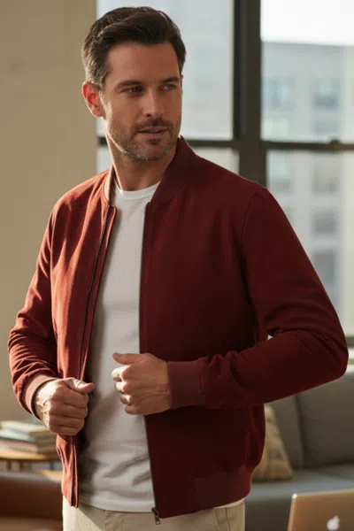 Infinity Leather Mens Burgundy Goat Suede Ma-1 Bomber Jacket-north In Brown