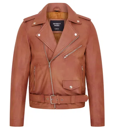 Infinity Leather Mens Classic Brando Leather Biker Jacket - Heinola In Brown