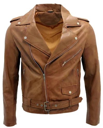 Infinity Leather Mens Classic Brando Leather Biker Jacket-antalya In Brown