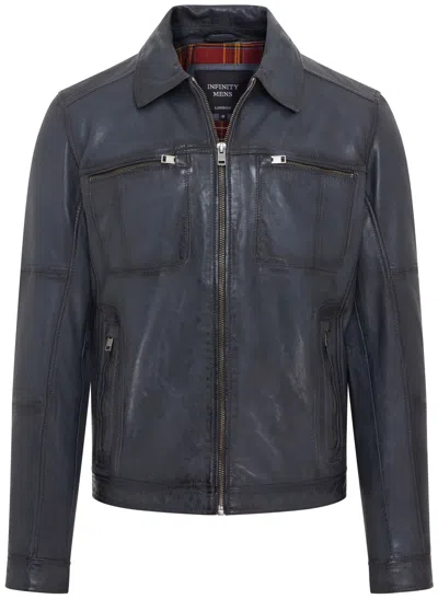 Infinity Leather Mens Classic Leather Biker Jacket - Bettles In Blue