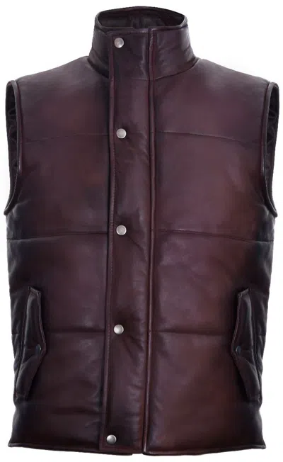 Infinity Leather Mens Classic Leather Puffer Waistcoat-nottingham In Brown