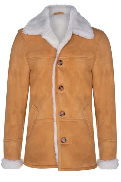 Infinity Leather Mens Classic Sheepskin Car Coat-auburn In Brown