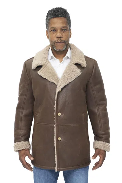 Infinity Leather Mens Classic Sheepskin Leather Crombie Jacket-kimberley In Brown