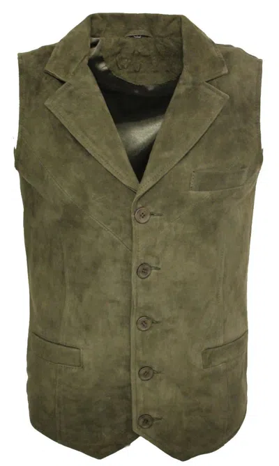 Infinity Leather Mens Classic Smooth Goat Suede Leather Waistcoat-exeter In Green