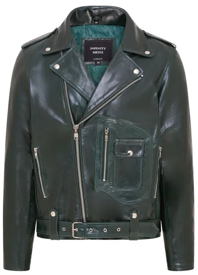 Infinity Leather Mens Cow-hide Biker Brando Jacket - Pargas In Green