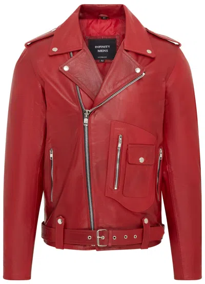 Infinity Leather Mens Cow-hide Biker Brando Jacket - Pargas In Red