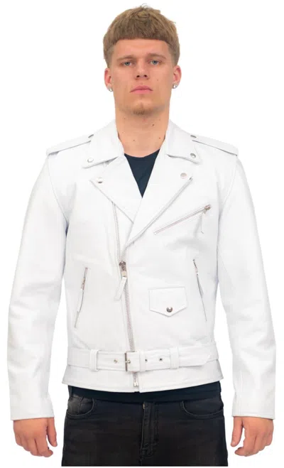Infinity Leather Mens Cow-hide Black Brando Jacket -venice In White