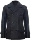 Infinity Leather Mens Cow Hide Dr Who Naval German Pea Coat Leather Jacket In Black