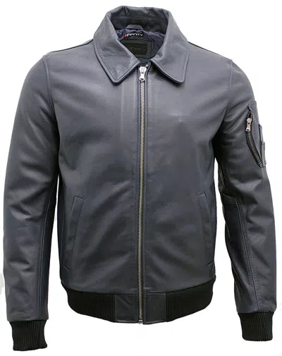 Infinity Leather Mens Cowhide Analine Leather A2 Us Airforce Bomber Jacket In Blue