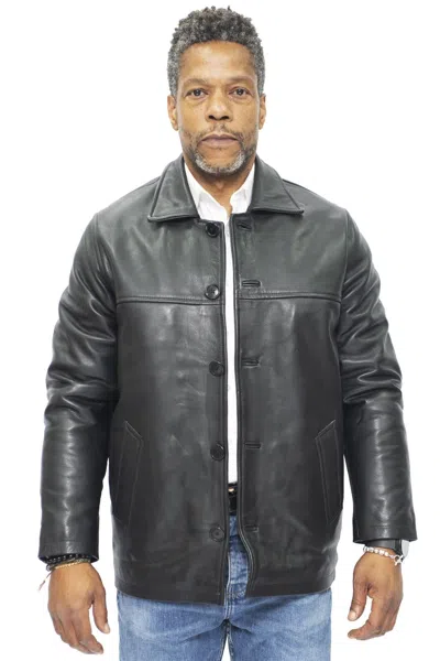 Infinity Leather Mens Cowhide Leather Box Jacket-mendoza In Black