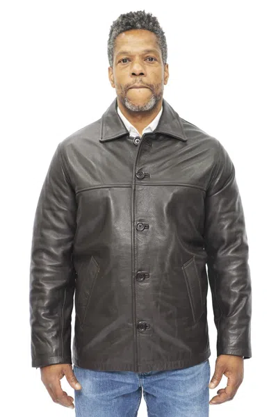 Infinity Leather Mens Cowhide Leather Box Jacket-mendoza In Brown