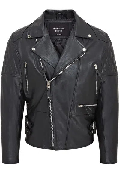 Infinity Leather Mens Cowhide Leather Brando Biker Jacket - Garland In Black