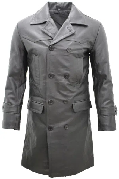 Infinity Leather Mens Cowhide Leather Peacoat-dortmund In Black