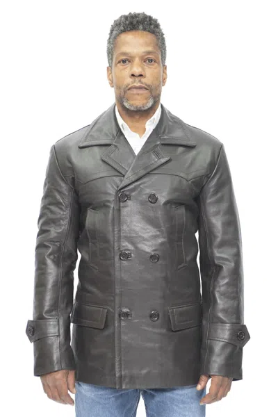 Infinity Leather Mens Cowhide Leather Peacoat-krakaw In Brown