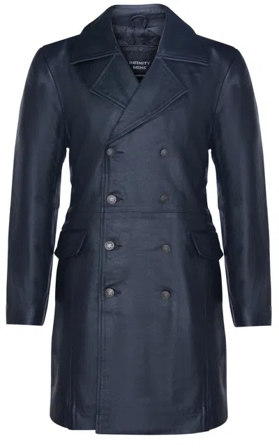 Infinity Leather Mens Cowhide Leather Peacoat-cordoba In Blue