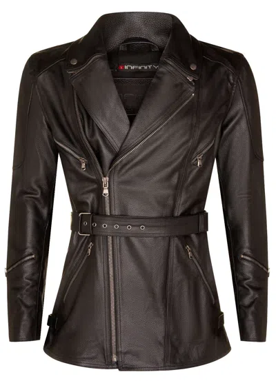 Infinity Leather Mens Cross Zip Ce Armour Biker Jacket - Budapest In Black