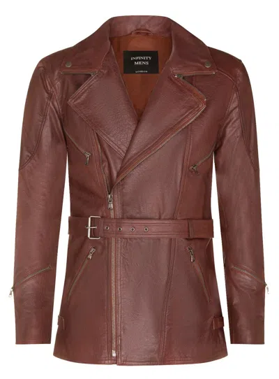 Infinity Leather Mens Cross Zip Ce Armour Biker Jacket - Budapest In Brown