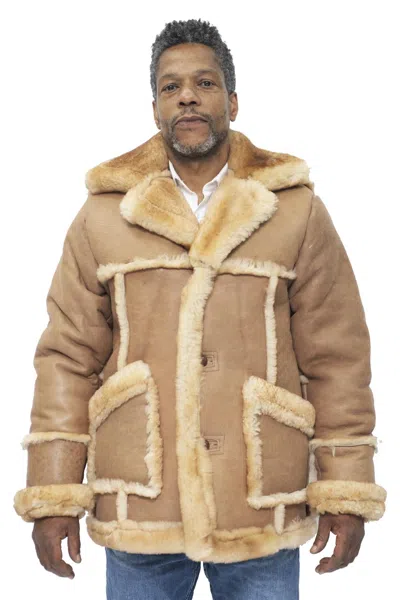 Infinity Leather Mens Designer Winter Sheepskin Fur Coat-leominster In Beige