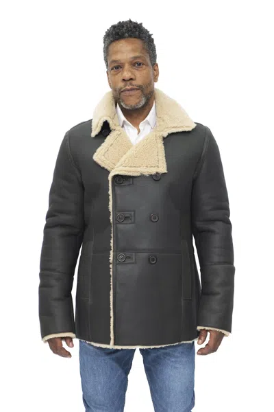 Infinity Leather Mens Double Breasted Shearling Sheepskin Pea Coat-kington In Green
