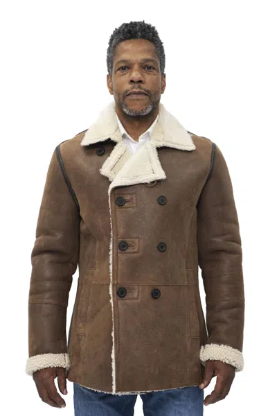 Infinity Leather Mens Double Breasted Shearling Sheepskin Pea Coat-kington In Multi