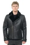 Infinity Leather Mens Double Breasted Sheepskin Leather Biker Jacket-heathfield In Black
