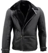 Infinity Leather Mens Double Breasted Sheepskin Leather Biker Jacket-manila In Black