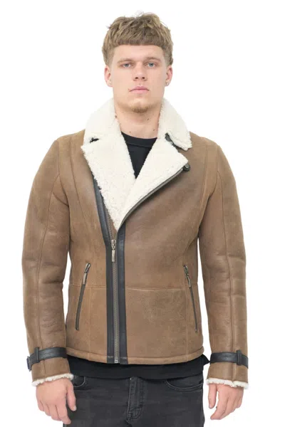 Infinity Leather Mens Double Breasted Sheepskin Leather Biker Jacket-heathfield In Brown