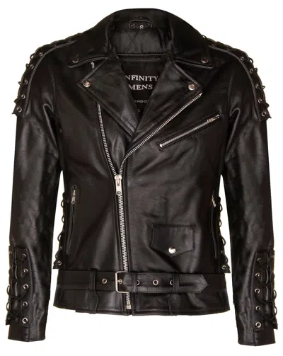 Infinity Leather Mens Embossed Brando Leather Biker Jacket-chicago In Black