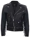Infinity Leather Mens Fringe Hide Leather Brando Tasseled Motorcycle Biker Jacket In Black