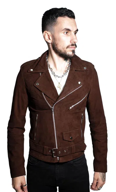 Infinity Leather Mens Goat Suede Leather Brando Biker Jacket-melbourne In Brown