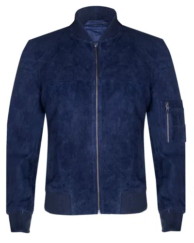 Infinity Leather Mens Goat Suede Ma-1 Bomber Jacket-auckland In Blue