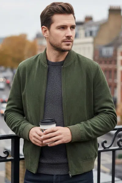 Infinity Leather Mens Green Goat Suede Ma-1 Bomber Jacket-north