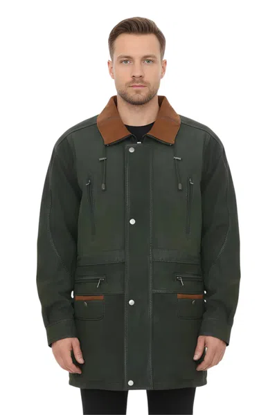 INFINITY LEATHER MENS GREEN NUBUCK LEATHER PARKA COAT- GATTON