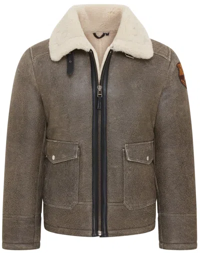 Infinity Leather Mens Grey B3 Shearling Bomber Aviator Jacket - Akutan