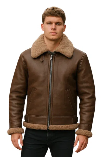 Infinity Leather Mens Grey B3 Ww2 Sheepskin Leather Flying Aviator Jacket-paarl In Brown
