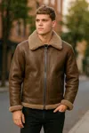 Infinity Leather Mens Grey B3 Ww2 Sheepskin Leather Flying Aviator Jacket-seshego In Brown