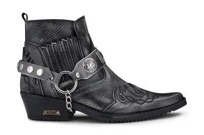 Infinity Leather Mens Grey Snakeskin Winklepicker Cowboy Leather Ankle Boots In Black