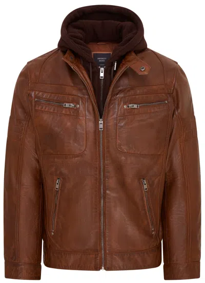 Infinity Leather Mens Hooded Leather Biker Jacket - Stavern In Brown