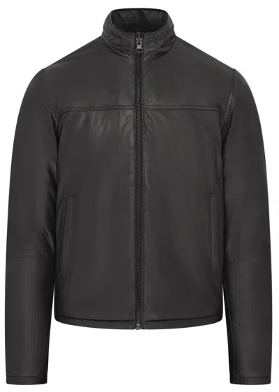 Infinity Leather Mens Hooded Reversible Bomber Leather Jacket - Raufoss In Black