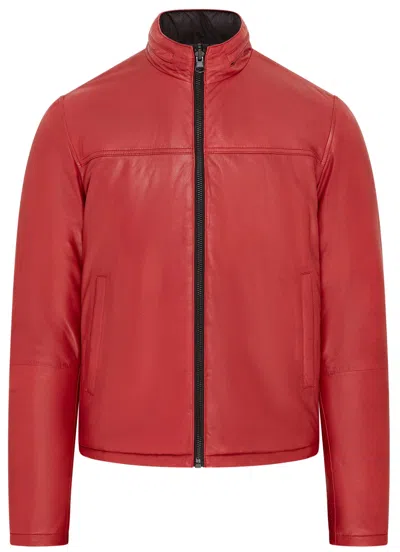 Infinity Leather Mens Hooded Reversible Bomber Leather Jacket - Raufoss In Red