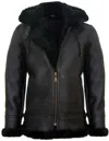 Infinity Leather Mens Hooded Sheepskin Leather B3 Flying Jacket-columbus In Black