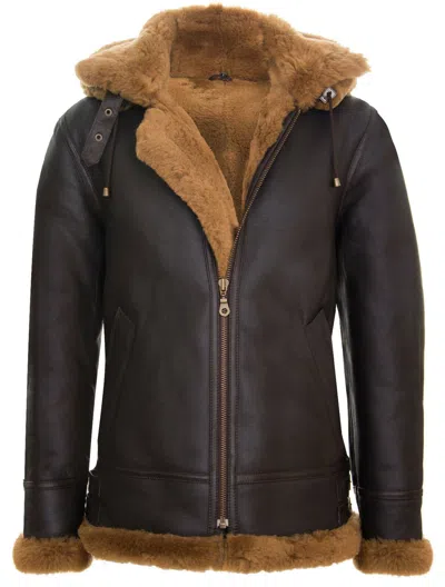 Infinity Leather Mens Hooded Sheepskin Leather B3 Flying Jacket-columbus In Multi