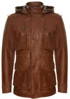 Infinity Leather Mens Hooded Trench Multi-pocket Overcoat Leather Jacket In Multi