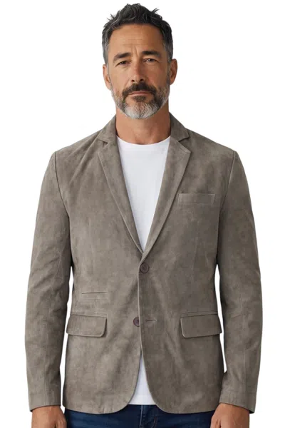 Infinity Leather Mens Italian Grey Suede Leather Blazer Jacket - Trabzon In Gray