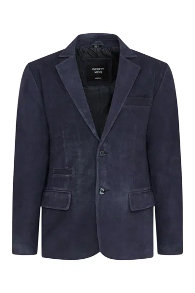 Infinity Leather Mens Italian Navy Suede Leather Blazer Jacket - Aarau In Blue