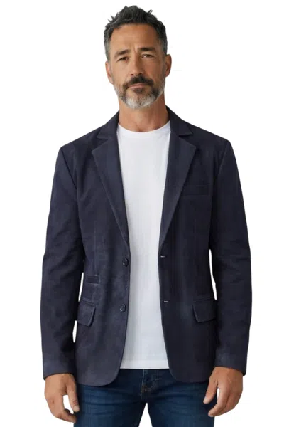 Infinity Leather Mens Italian Navy Suede Leather Blazer Jacket - Trabzon In Blue