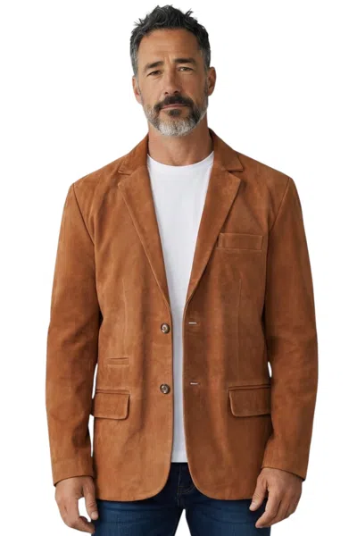 Infinity Leather Mens Italian Rust Suede Leather Blazer Jacket - Trabzon In Brown