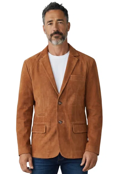 Infinity Leather Mens Italian Tan Suede Leather Blazer Jacket - Trabzon In Brown