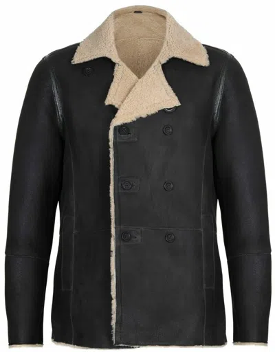 Pre-owned Infinity Leather Mens Khaki German Double Breasted Real Sheepskin Shearling Leather Jacket Coat In Beige