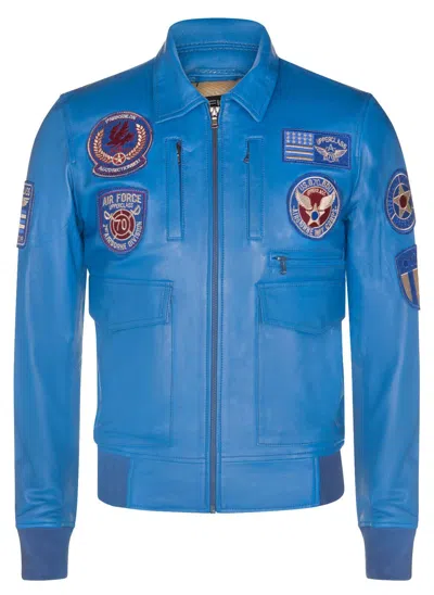 Infinity Leather Mens Leather Air Force Bomber Jacket - Dublin In Blue